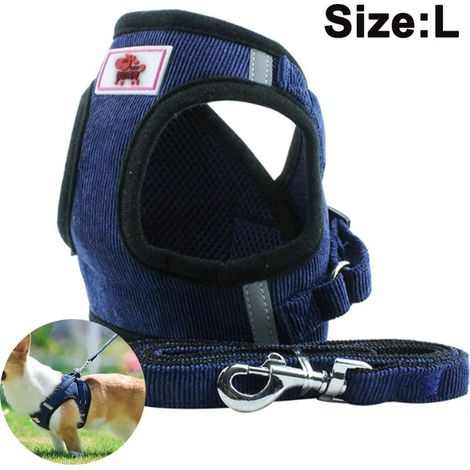 Harnais pour chien avec laisse, harnais de poitrine en maille douce pour chiens et chats de petite et moyenne taille, harnais-gilet réfléchissant, respirant et ajustable pour chiots. (1/4)
