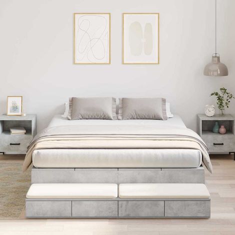 Storage Bed Frame Concrete Grey 150 cm Engineered Wood vidaXL