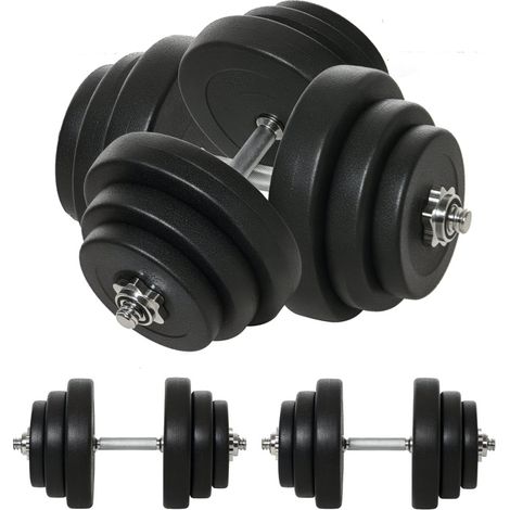 Mancuernas ajustables 40 kg con 2 barras metálicas y 12 discos, negro OKMYHOME (1/5)