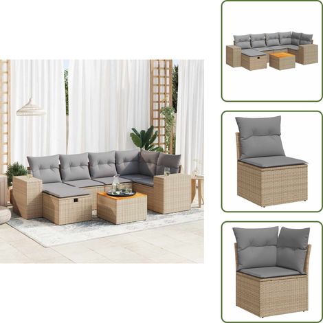 7-tlg. Garten-Sofagarnitur mit Kissen Beige Poly Rattan - Gartensofa Set - Garten Sofa Set - Outdoor Sofa Set - Garten Sofagarnitur (1/5)