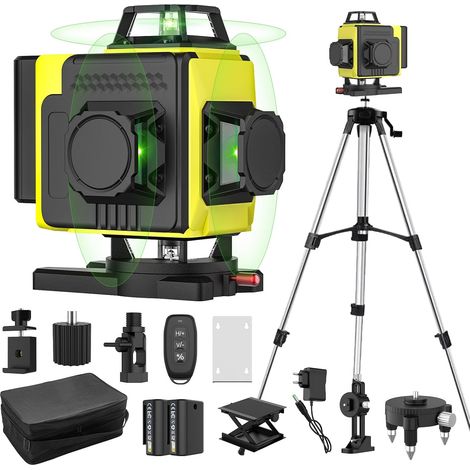 Niveau Laser Autonivelant 360° X 4, Lazer Niveaux Chantier 4d 16 Lignes Laser, Mode Impulsion ExtéRieur, 2 X Batterie,Nivellement Automatique, Support Rotatif, TéLéCommande (Avec trépied) (1/5)