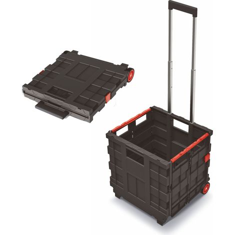 Kunststoff Einkaufstrolley CART T klappbar mit Rädern - 35 L - Transportbox fahrbar mit Teleskopgriff - Einkaufskorb Einkaufswagen rollbar klappbar Transport Einkauf Box Wagen Korb
