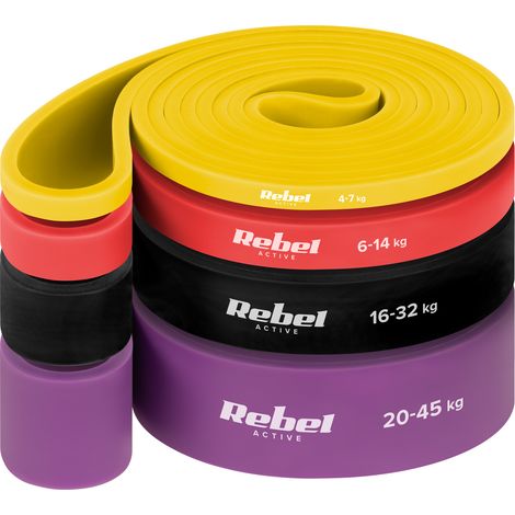 Set di 4 fasce elastiche per esercizi, fasce di resistenza per allenamento fitness, Rebel (1/5)