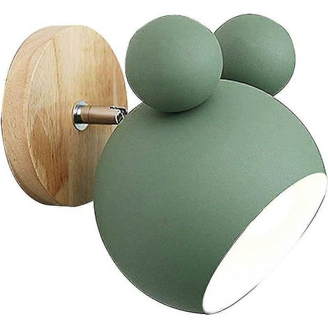 Niedliche Wandleuchte/Leselampe aus Holz im nordischen Stil mit Bärenmotiv für Schlafzimmer, Wohnzimmer und Kinderzimmer (grün) (1/4)