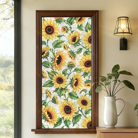 Sunflower Pattern Window Privacy Film Static Removable Vinyl Window Tint Film UV Block Heat Block Ideal for Glass Doors Living Room Bedroom (1/5)