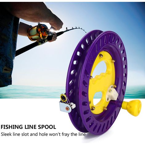 Bobine de 22 cm en plastique durable pour ligne de cerf-volant, avec porte-bobine et outil d'enroulement (violet) (1/5)