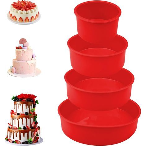 Silikon-Kuchenform, runde Silikon-Kuchenformen, 4-teiliges Set Schichtkuchen-Backformen, auslaufsichere Antihaft-Kuchenformen, Kinderkuchenformen (1/5)