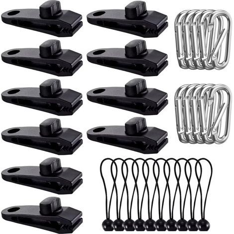 Lot de 30 pinces pour bâche de tente, fixations pour bâche, pinces robustes avec cordon élastique, pinces pour tentes, couvertures de piscine, caravanes (1/5)