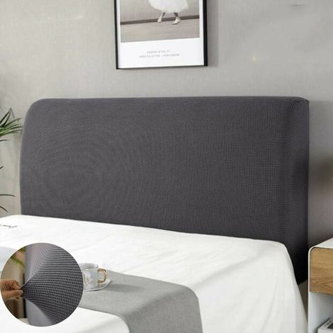 Housse tête lit lavable anti-poussière 360° gris 180 cm 170-190 cm