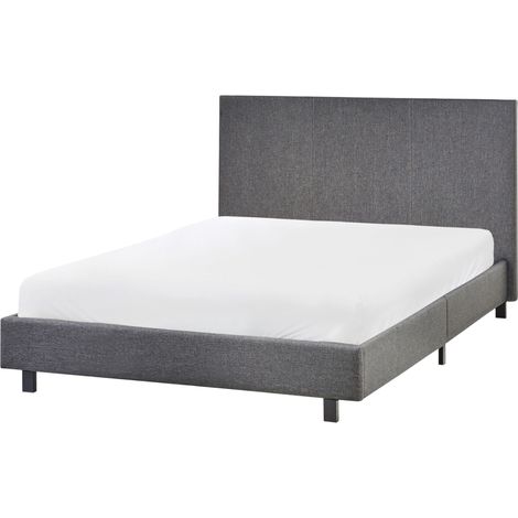 Slatted Bed Frame Grey Polyester Fabric Upholstered EU Small Double Size 4ft Modern Design ALBI