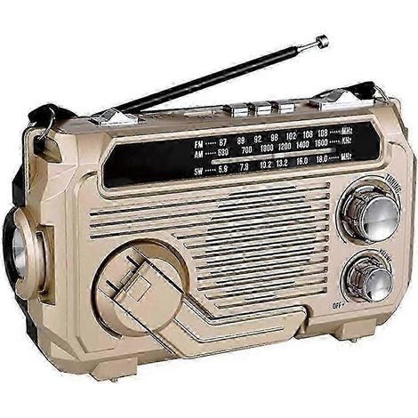 Radio d'urgence solaire avec AM/FM/SW, lampe torche, chargeur USB et conception portable pour une utilisation en extérieur. (1/5)