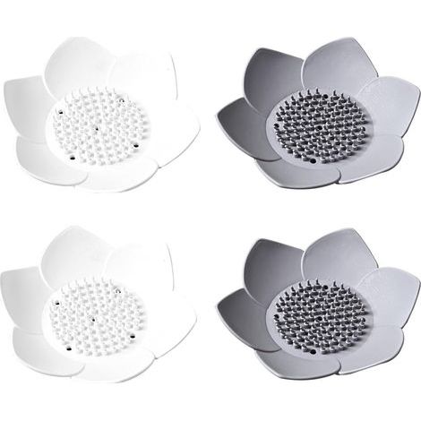 Flower Shaped Soap Dish, Creative Soap Dish, Silicone Soap Dish, Household Drain Soap Dish, Bathroom Accessories 4 Pieces (1/5)