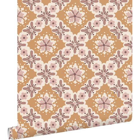 papier peint fleurs vintage orange et violet - ESTAhome (1/5)
