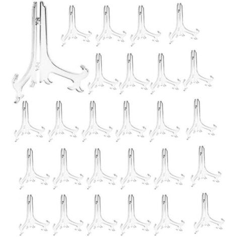 Supports d'assiettes en plastique - Lot de 24 chevalets pour décoratives, cadres photo et assiettes - Hauteur 12 cm (5 pouces) - Transparent
