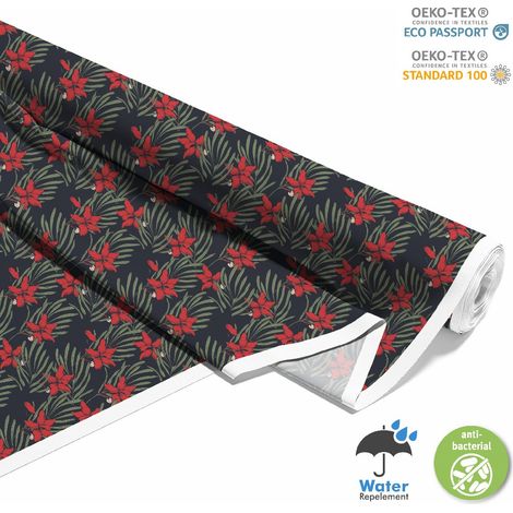 TESSUTI DECORATIVI PER ESTERNI OXFORD - Motivo fiori rossi su nero I DX229 (1/5)