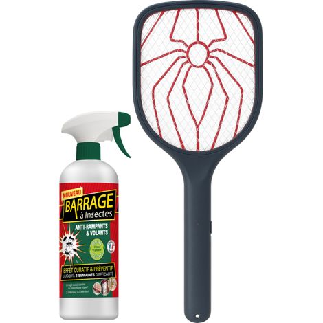 VENTEO - Spray Répulsif Attrape Araignée Anti Moucherons Géraniol Intérieur Extérieur + Raquette Électrique NO INSECT contre les Insectes Volants à Pile (1/5)