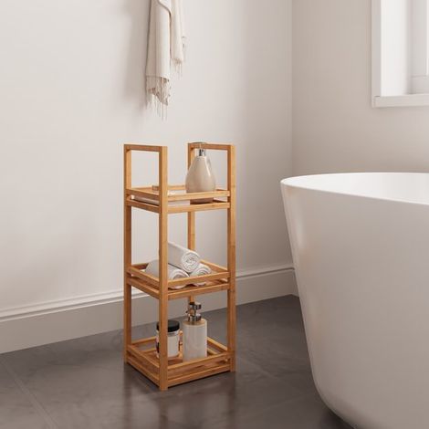 Estantería de baño, Estantería de cocina, Estantería, Estantería vertical de tres niveles, Bambú, 26x26x70cm, Color madera natural (1/5)