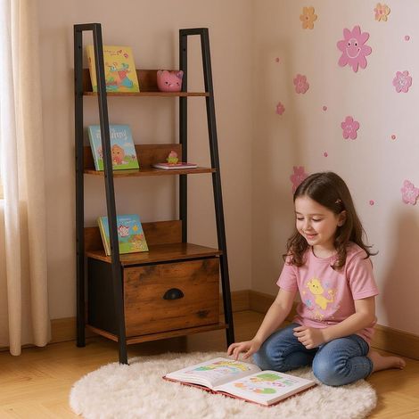 Étagère et étagère pour Chambre d'enfant 42 x 29 x 110 cm, 4 Niveaux, tiroir en Tissu, Panneaux en Bois de 12 mm et Cadre en métal de 20 mm, paroi arrière de 7,5 cm, Espace de Rangement (1/3)