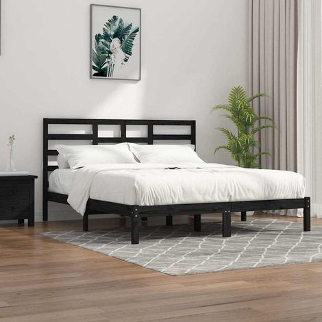Estructura de cama sin colchón madera maciza negro 200x200 cm (1/5)