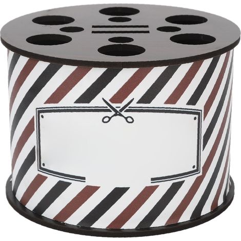 Boîte de rangement ronde vintage pour outils de coiffure – Grande capacité – Conception antidérapante (imitation bois de rose) – Pour salon professionnel – 1 x (1/5)