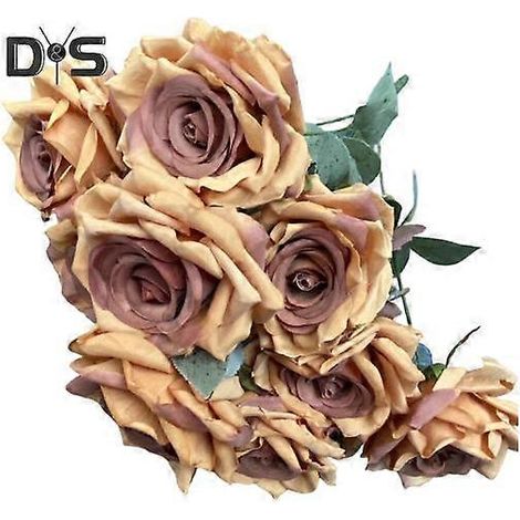 1 Bouquet Accessoires de Mariage Rose Artificielle Finition Finesse Magnifique Bouquet de 9 Roses Artificiellescafé noir (1/5)