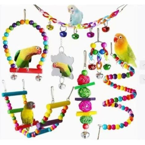 Jouets pour oiseaux, ensemble de 7 pièces pour perroquets, jouets à mâcher suspendus, balançoire, échelle, sepak takraw, clochettes, pour perroquets, inséparables, pinsons