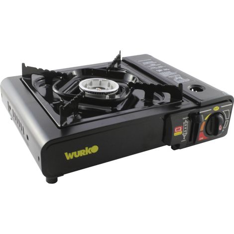 WURKO cocina hornillo gas cartucho negra , Cocina cartucho gas negraEncendido piezo eléctrico, funciona con cartuchos de gas butano con sistema de acoplamientoCartucho de g (1/3)