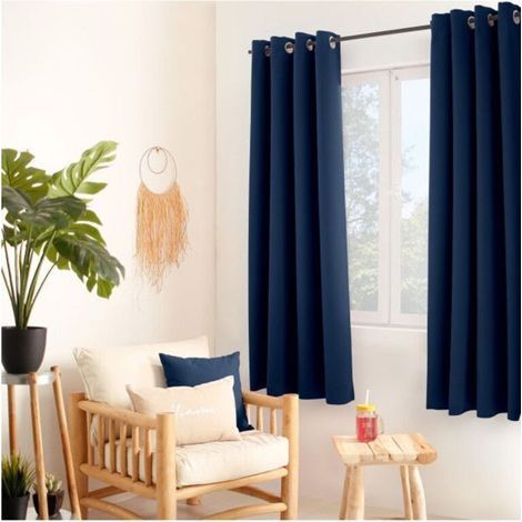 Rideau occultant - OBSKUR - Bleu Marine - 140 x 180 cm - 8 œillets - Tissu 100% polyester (1/2)