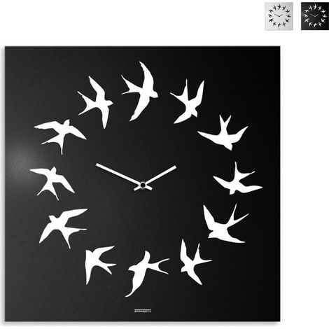 Orologio da parete quadrato 50x50cm design moderno rondini Flock - Nero (1/5)