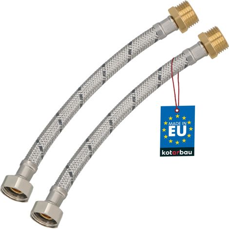 KOTARBAU® Lot de 2 Flexible Robinet 1/2" x 1/2" - Flexible Eau - Tuyau Robinet 20 cm - Mâle x Femelle - Rallonge Robinet Cuisine Flexible - Acier Inoxydable - Tuyau Flexible Plomberie (1/4)