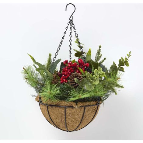 HOMESCAPES Artificial Winter Woodland and Eucalyptus Hanging Basket (1/5)