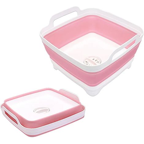 Bassine pliable en plastique rose de 9 litres avec bouchon de vidange, idéale pour laver les légumes, les fruits et les fruits, ou comme seau réfrigérant. (1/5)