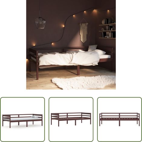 vidaXL Sommeil profond - Cadre de lit sans matelas marron foncé bois pin massif 90x200cm (1/5)