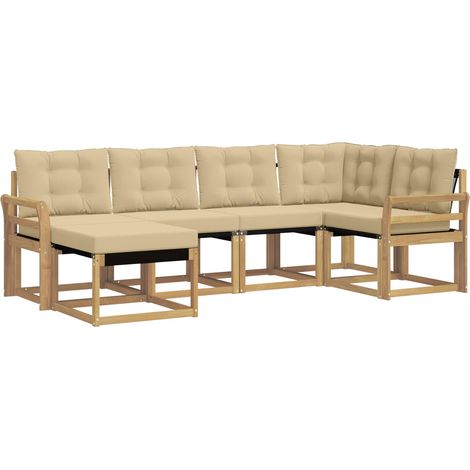 Conjunto de sofás de exterior con cojín 6 pcs y Beige vidaXL