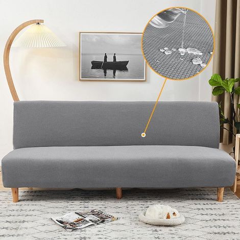 Housse de Canapé sans Accoudoirs, Housse Clic Clac Protege Canape, Couleur Unie Imperméable Housse Canapé sans Bras, Clic Clac 3 Places Convertible Lit (Gris Clair,L-190-210cm) (1/5)