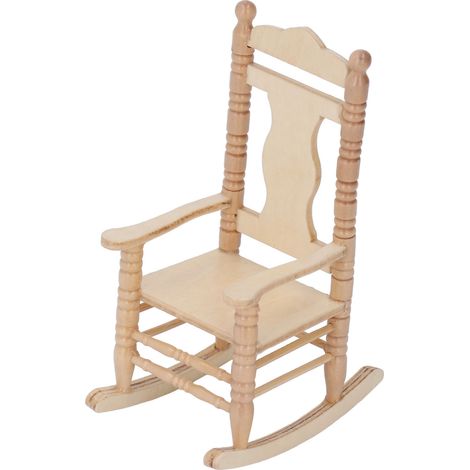Modèle réduit de meuble miniature pour maison de poupée à l'échelle 1:12, style rétro européen, couleur bois naturel, fauteuil à bascule avec accoudoirs. (1/5)