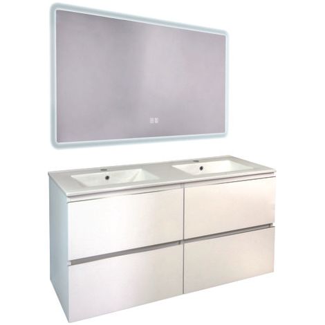 ONDEE - Mueble de baño TRENDY - 120 cm - Blanco mate - 4 Cajones - Espejo ATHENA (1/4)