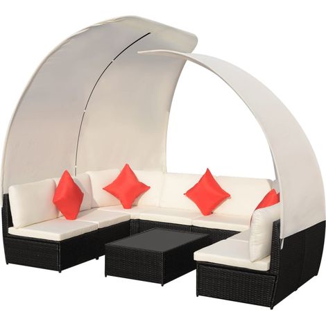 Set Divani da Giardino 9 pz con Tettuccio in Polyrattan Nero vidaXL (1/5)