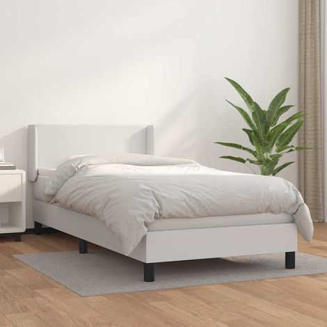 Cama box spring con colchón cuero sintético blanco 90x190 cm (1/5)