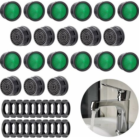YMYNY Lot de 20 aérateurs de robinet, pièces de rechange avec joint de cache de robinet, limiteur de débit, insert de filtre, économie d'eau, limiteur de débit pour salle de bain, cuisine (1/4)