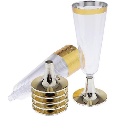 flûtes à champagne et 0,5 gobelets jetables en plastique rigide pour mimosas, vins, sodas, cocktails, parfaits, coupes glacées et desserts.-Gold Trim