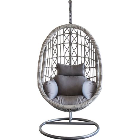 Dondolo a sospensione da giardino in acciaio e wicker con cuscino Swing - Grey (1/4)