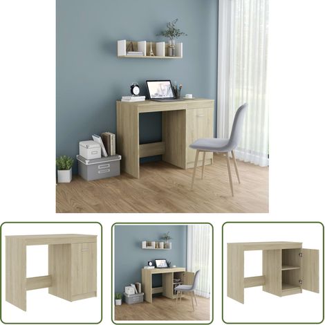 The Living Store Bureau Chêne sonoma 100x50x76 cm Bois d’ingénierie - Bureau Design - Bureau Moderne - Bureau Chêne Sonoma - Meuble De Bureau - Bureau Avec Rangement (1/5)