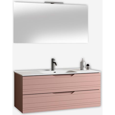 Hängender Badmöbel-Set mit Spiegel und Waschbecken Solmira - Pink