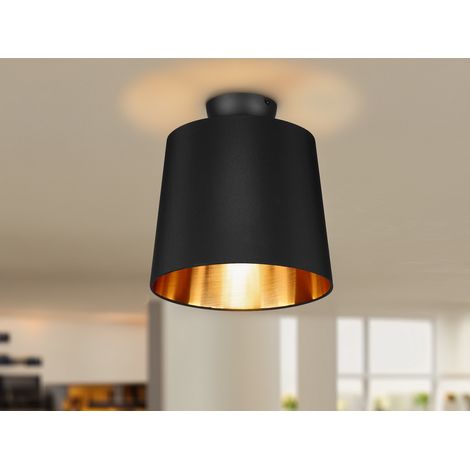 Kleine Deckenleuchte LAUREA mit Stoff Lampenschirm Schwarz Gold Ø 30cm (1/5)
