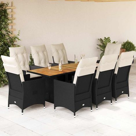 Ensemble repas de jardin 9 pièces avec 8 fauteuils inclinables en résine tressée noir, 97.2kg - PANGIVO (1/5)