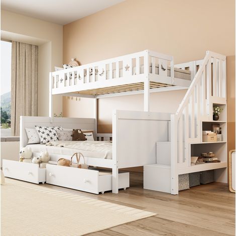 CHICFURN Litera infantil 90x200 y 140x200 cm blanca con almacenaje, sin colchón (1/5)