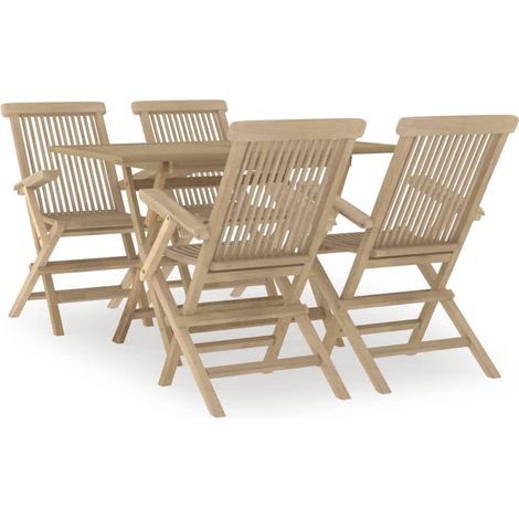 Gartenmöbelset 5 Teile grau massiv Teakholz