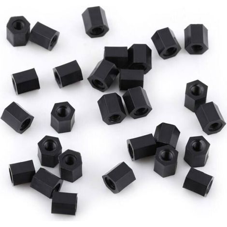 Entretoise Filetée Hexagonale - Nylon PA66 Noir - M3 Femelle x M3 Femelle - 5 mm - Pour Circuits Imprimés - Lot de 100