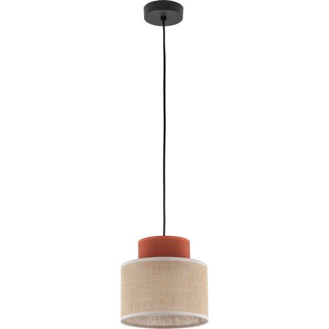 Hängeleuchte Metall Stoff E27 rund D: 20 cm H: max. 165 cm Schwarz Natur Ziegelrot Retro Design